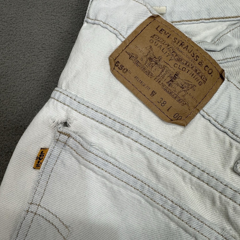 Vtg 90s Levis 550 Shorts Mens 38 (37") White Orange‎ Tab Thrashed Baggy Hip Hop